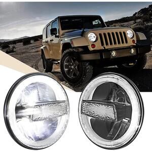 Jeep JAMIYERA DOT Approved 2PC Halo 7 Inch Round DRL LED Headlight Low High Beam